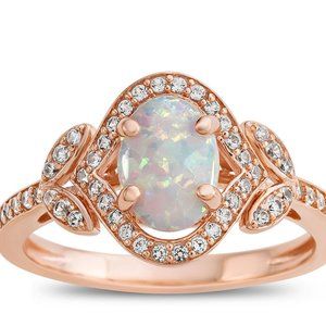 White Opal 14K Rose Gold Over Silver Ring